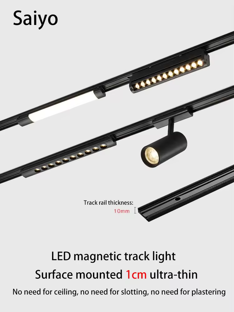 LED מגנטי מסלול אור דק משטח רכוב 1cm מסילות תאורה מתקן תקרת ספוט הארה לסלון שינה