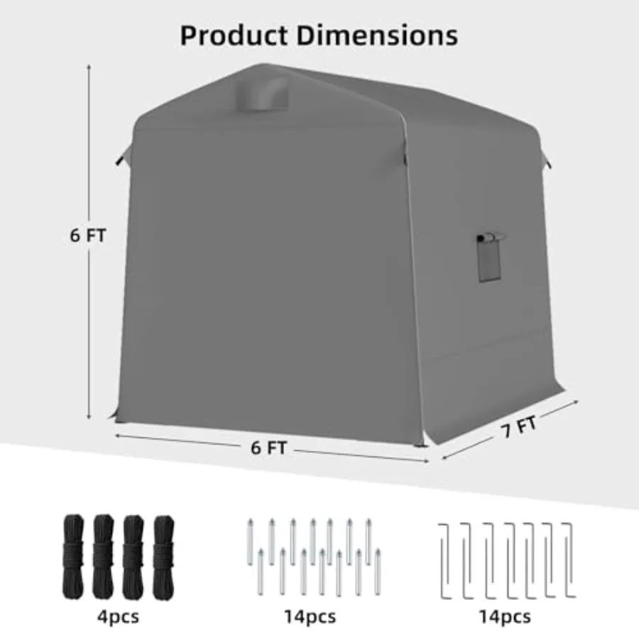Portable outdoor storage shed for backyard use, heavy duty steel frame, gray, rust-resistant coating