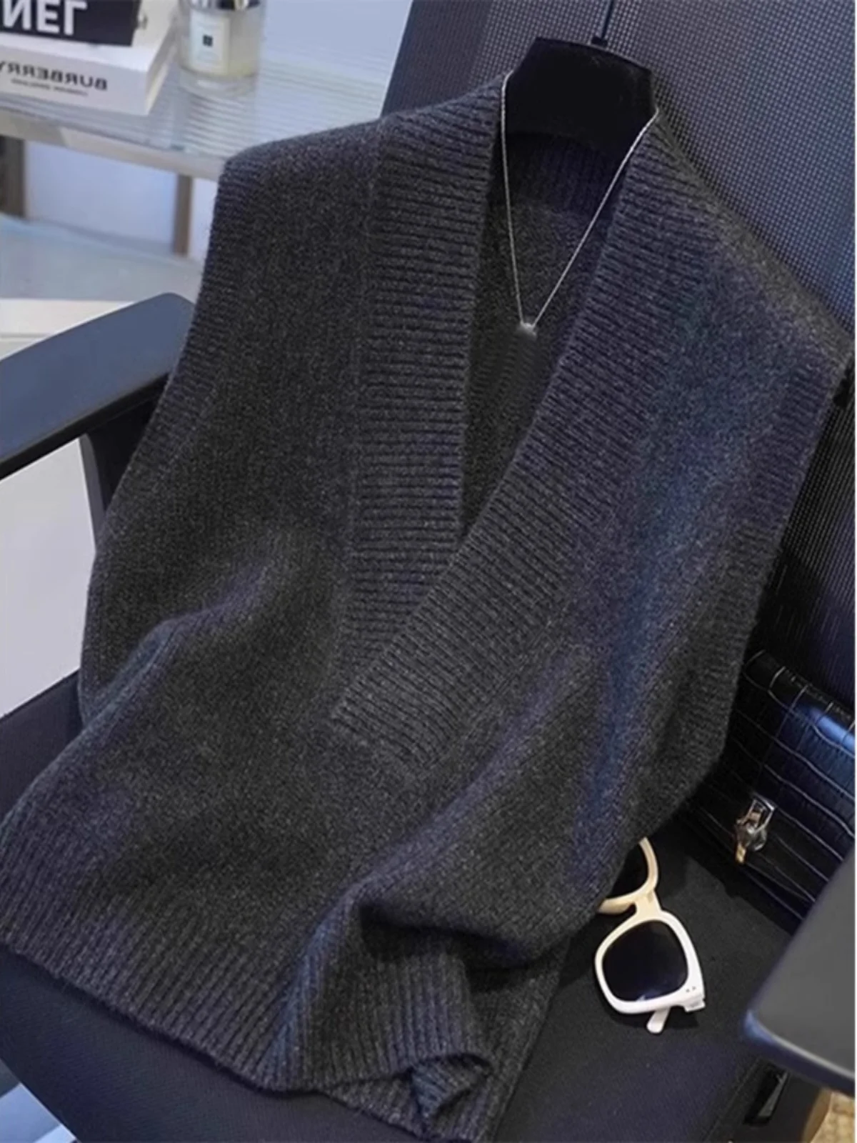 

Весенне-осенний ленивый Sle V-Ne вязаный свободный утягивающий цветной внутренний свитер, жилет в стиле ретро, модный топ