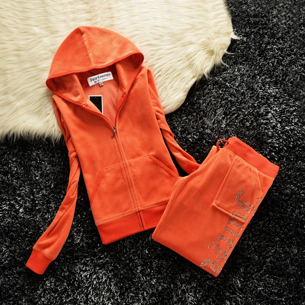 JUICY Cometure Y2K Velvet Tracksuit Women New Sports Suit Winter Casual Warm Hooded Jacket Y2K Women Sports Velvet Pants Suit