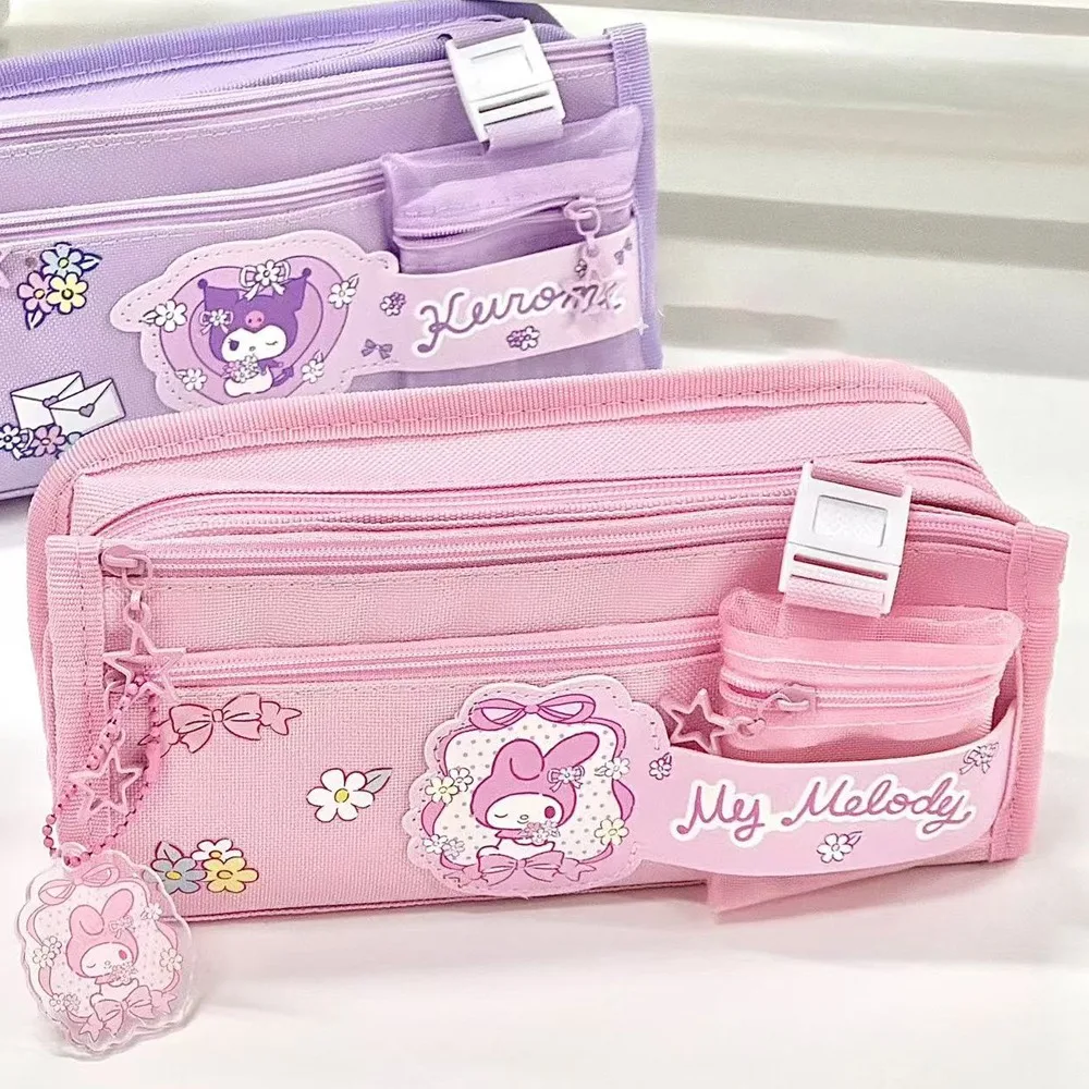 Bolsa de lápices con dibujos animados Kuromi Melody Cinnamoroll, bolsa de lápices multifunción de gran capacidad para estudiantes y niños, suministros de papelería, 1 ud.