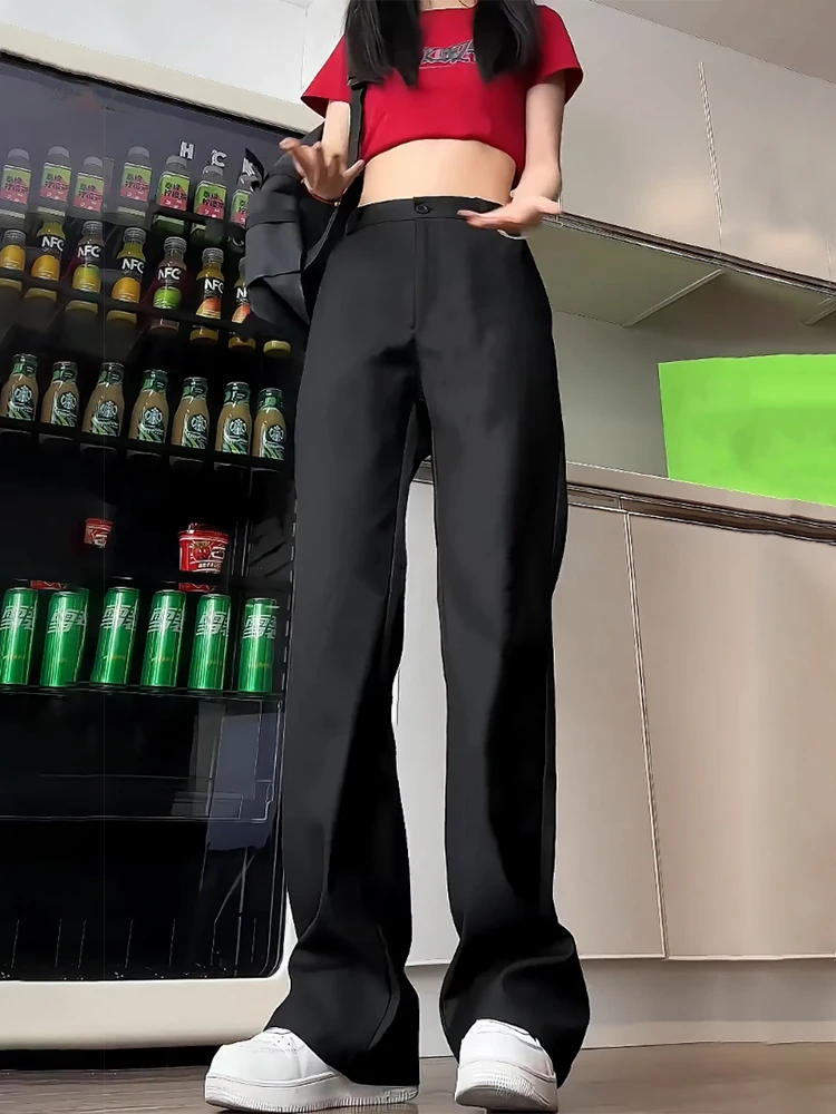 

Мужские повседневные брюки с высокой талией из ледяного шелка, прямые, струящиеся, молодежные, весенне-осенние, в американском стиле кэжуал