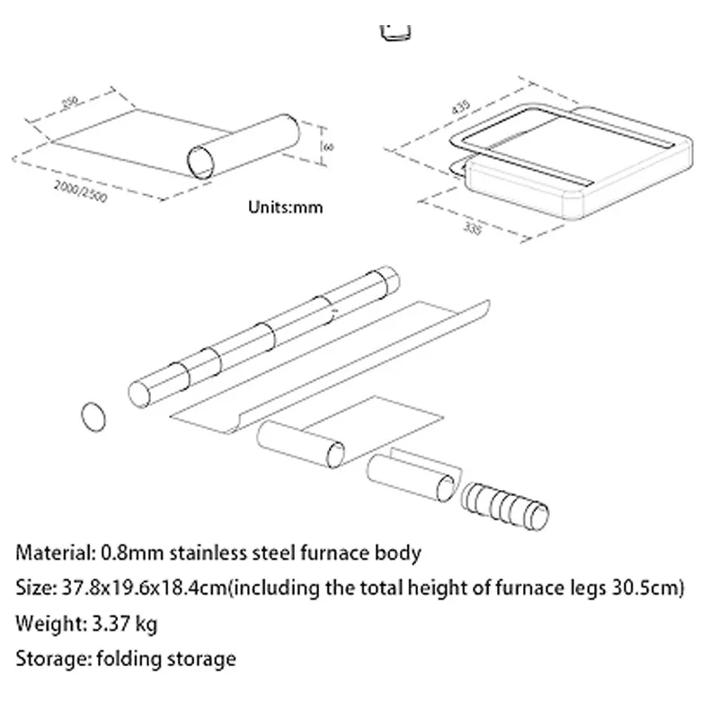 Stove Stainless Steel with Glass for Camping Tent Wood Outdoor Folding Storage Lightweight SY Accept Customized Logo 38*20*19CM