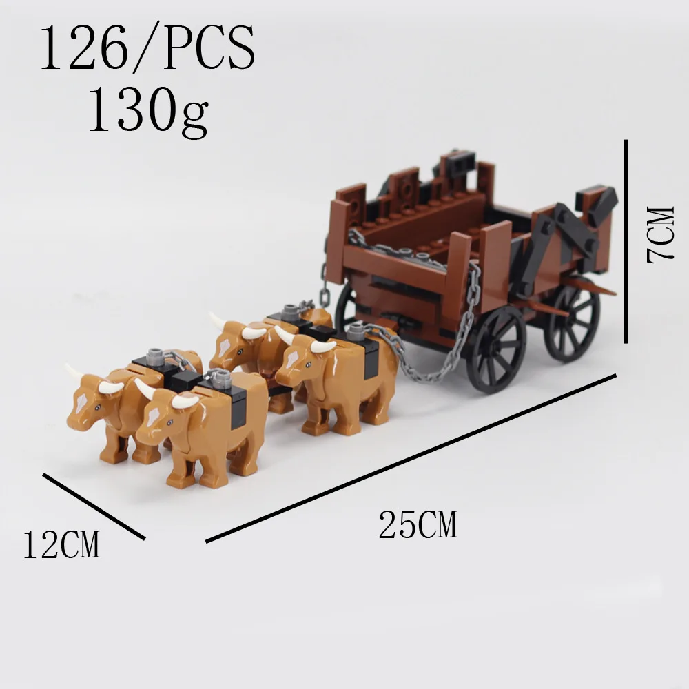 MOC Creative Medieval Western Carriage Model Farm Cattle Cart Transport Vehicle Building Blocks DIY Brick Toys Boy Birthday Gift