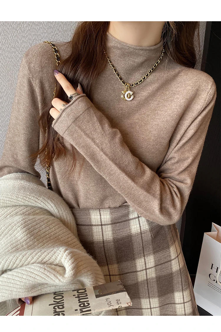 Soft Women tops Half high neck knitted sweater long-sleeved outside bottoming shirt tops fall spring T-shirt