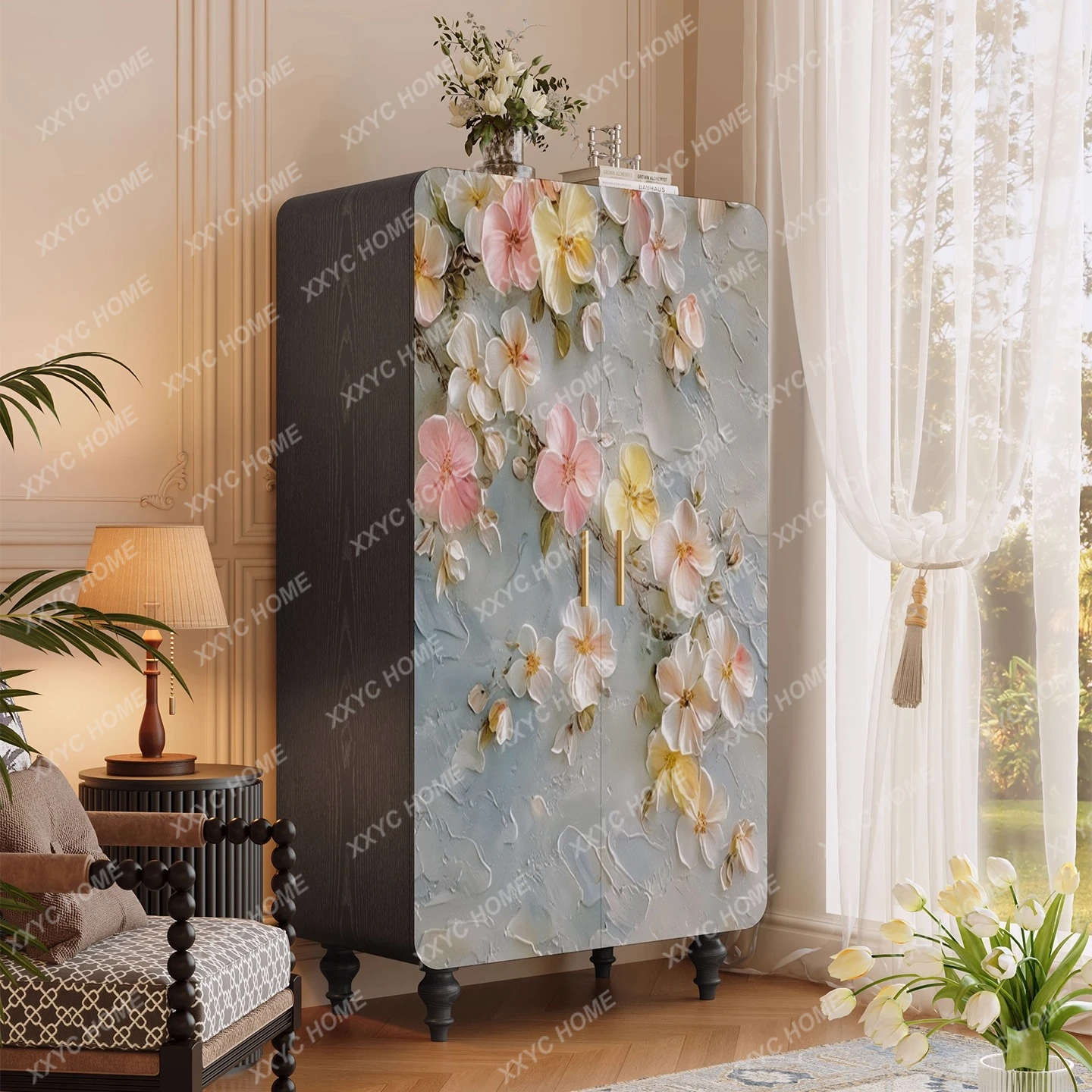 Sunflower Solid Wood Wardrobe Home Bedroom Storage Cabinet Cloakroom Independent Wardrobe