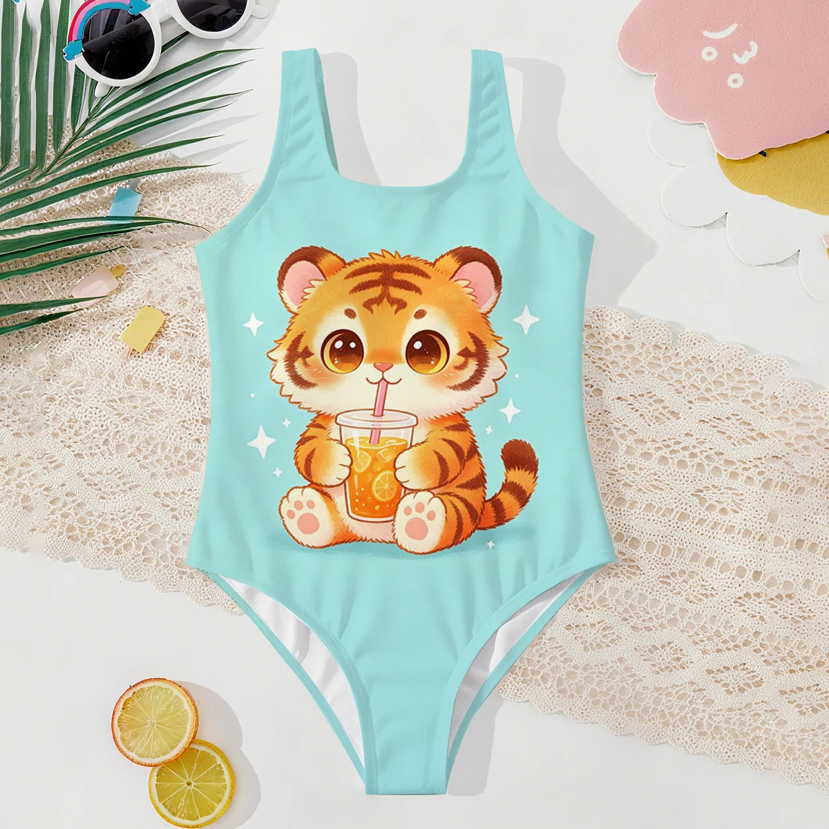 Girls' Summer Style Grand Tiger Fashionable Tight One-piece Swimsuit