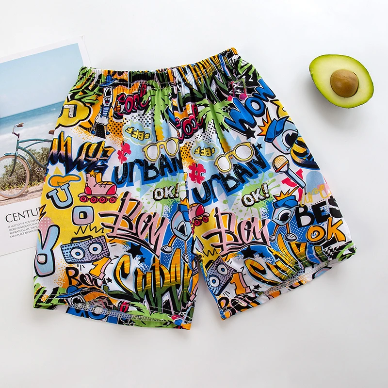 Cartoon Graffiti Men Beach Shorts Trend Personality Children Shorts Pants For Boys Girls Swim Trunks Kids Beach Sports Shorts