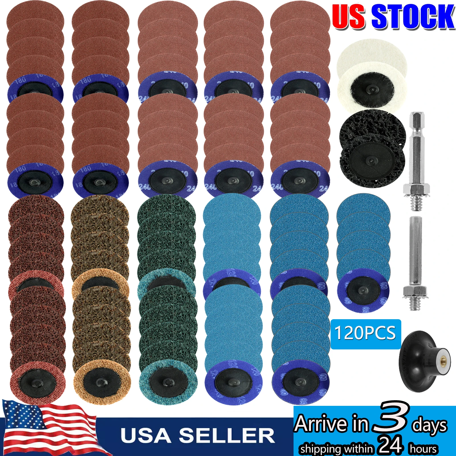 

2Inch Sanding Discs With1/4inch Tray Holder For Die Grinder Quick Change Disc Surface Prep Strip Grind Polish Rust Paint Removal