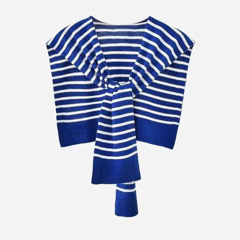 

Fashion High-grade Summer Korean Version Air-conditioned Room Shoulder Vest Women Spring Autumn Knitted Warm Candy Stripe Shawl