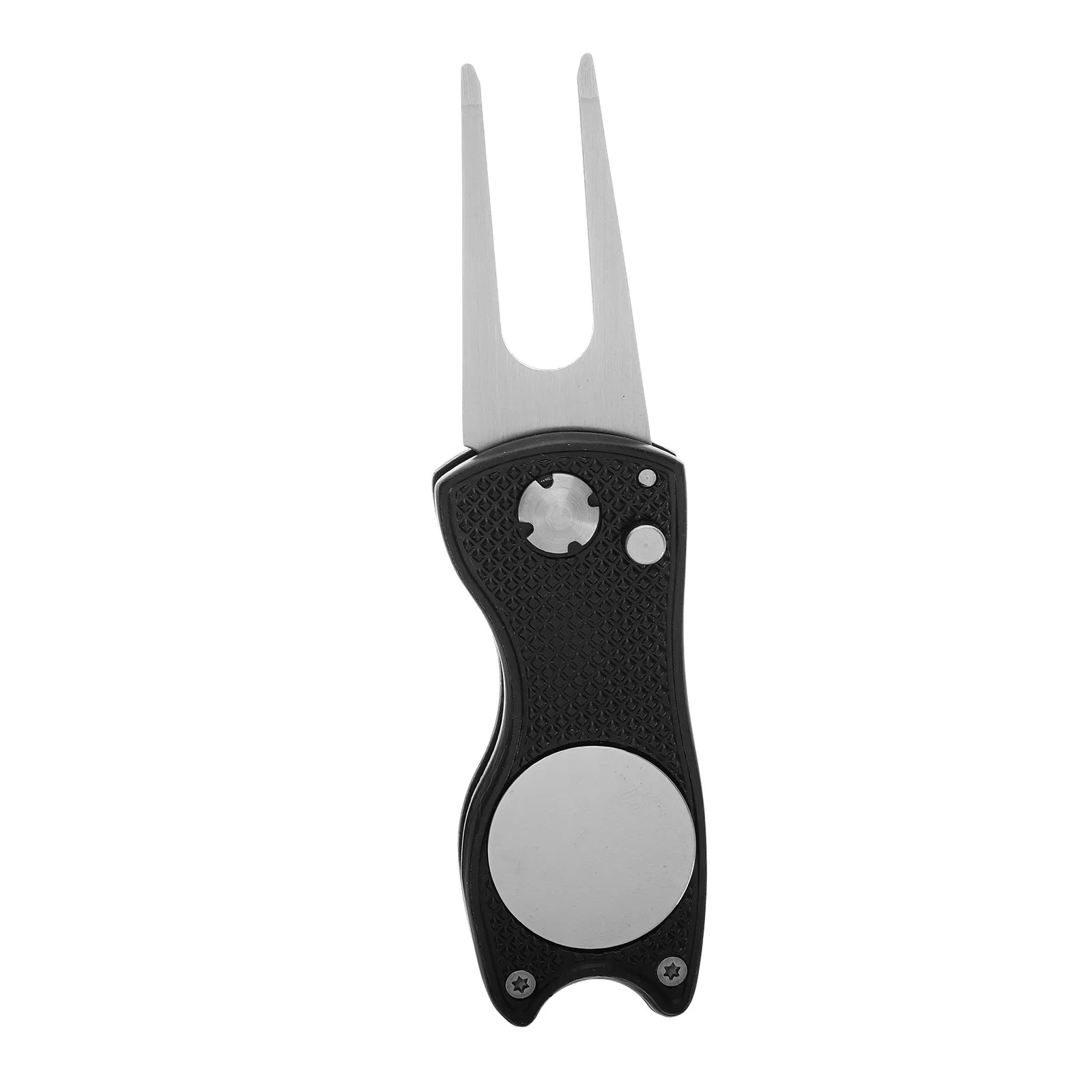 

Portable Foldable Golf Divot Repair Tool Dual Function Ball Marker and Turf Fork Sturdy Metal Construction for Smooth Putting