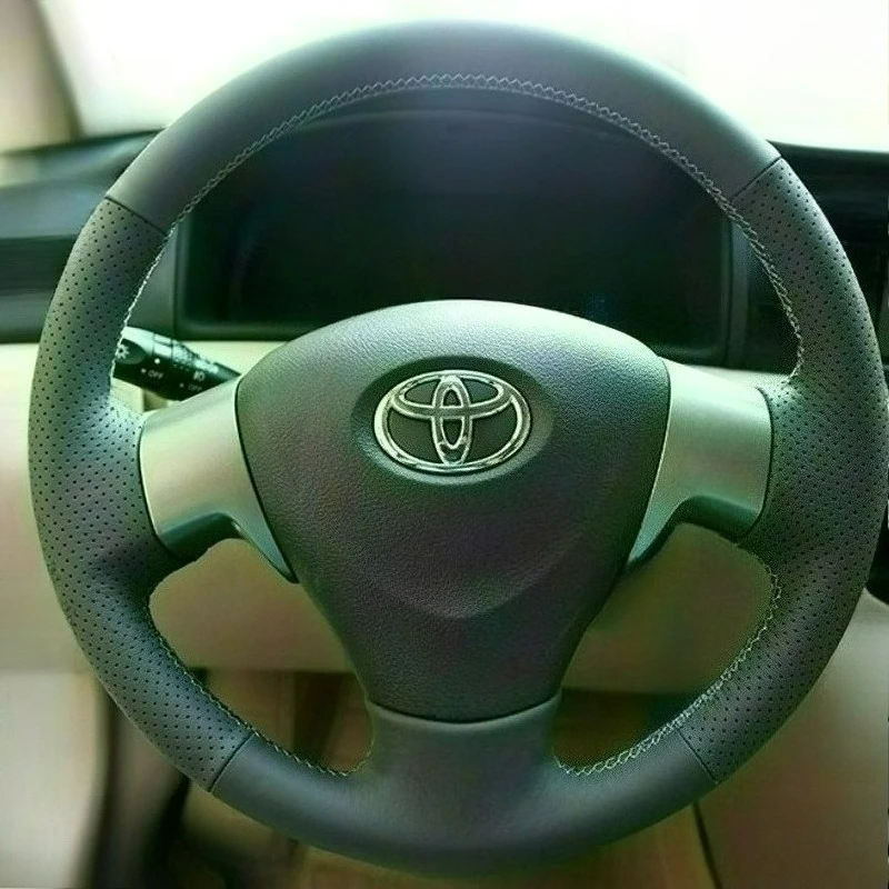 

For Toyota Corolla 2006-2010 Matrix 2009 Auris 2007-2009 Hand-stitched renovation black Leather car steering wheel cover