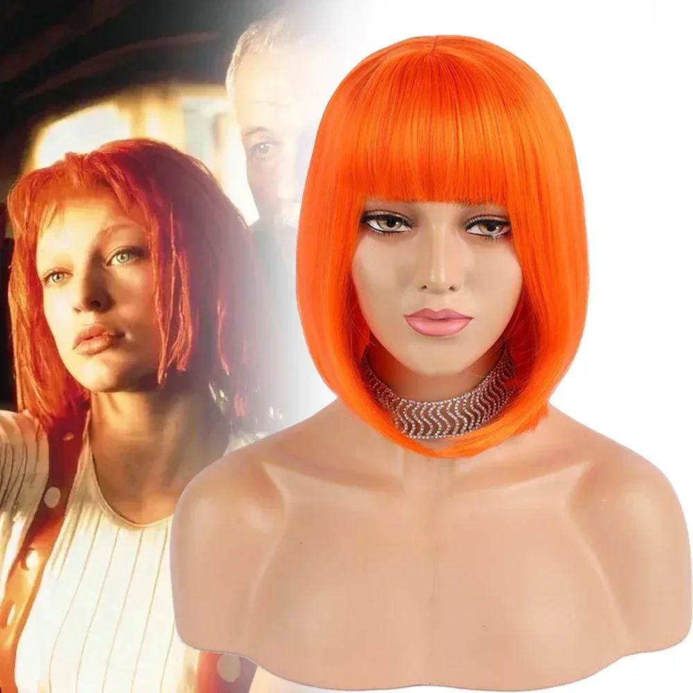 

New Movie The Fifth Element Leeloo Cosplay Women Wig Orange Red Hair Heat Resistant Synthetic Hair Wigs Cap Halloween Dress Up