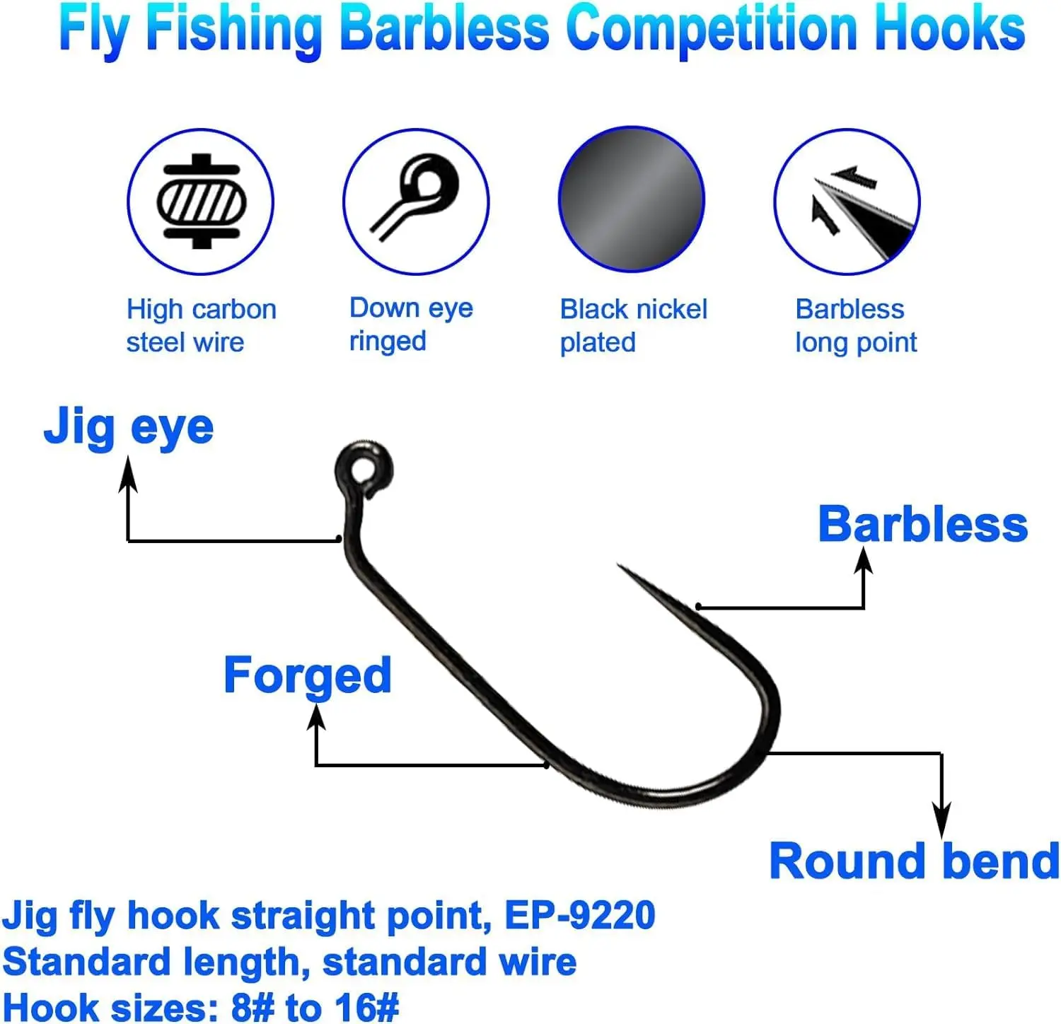 Aventik Eupheng 100PCS Competition Barbless Fly Hooks Dry Fly Nymph Shrimp Pupa Larva Jig Fly Tying Fishing Hooks