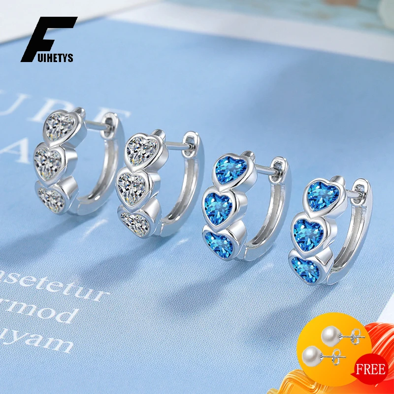 

FUIHETYS Fashion Heart Shape Zircon Earrings 925 Silver Jewelry Accessories for Women Wedding Engagement Anniversary Party Gift