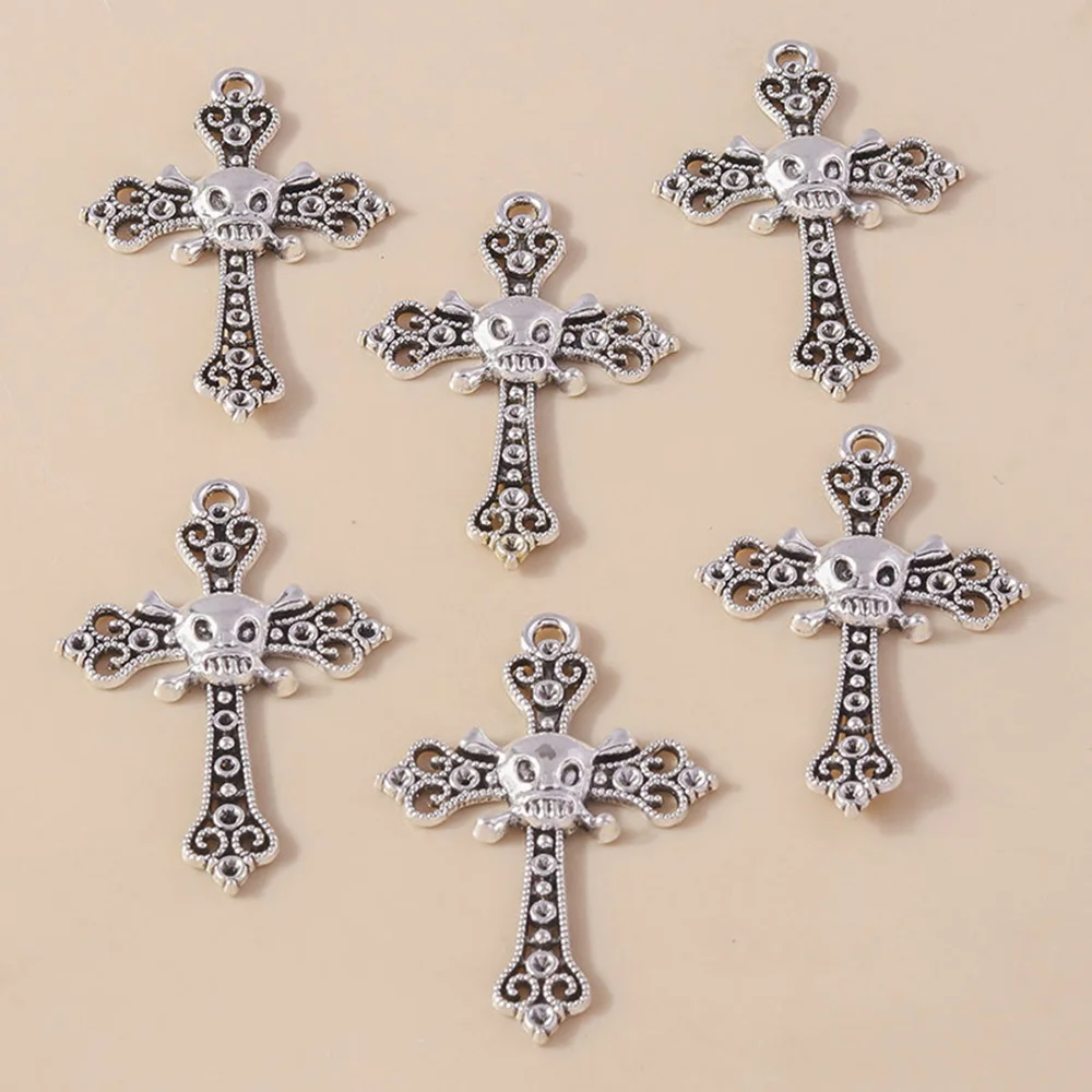 4 Stück 38*58mm Punk-Totenkopf-Kreuz-Anhänger aus Metalllegierung, Vintage-Gothic-Kreuz-Anhänger für DIY-Armbänder, Halsketten und Schmuckherstellung – Detail 3
