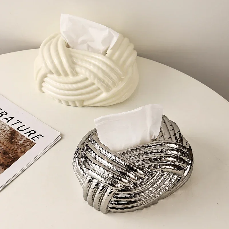 2026 Unique Ceramic Tissue Box Silver Twine Grain Napkin Carton Toilet Paper Holder Napkin Dispenser Holder Home Decoraction Org