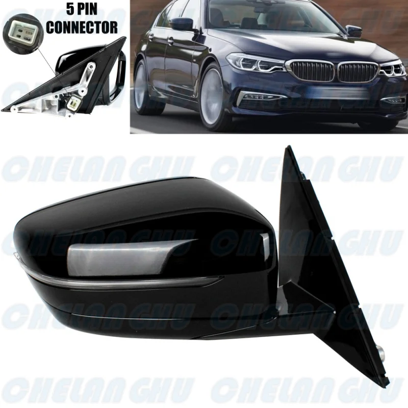 Right Side Black Painted 5 Pins Heated Power Adjust Mirror Assembly For BMW G30 G38 520 530 540 2017 2018 2019 2020 2021 2022