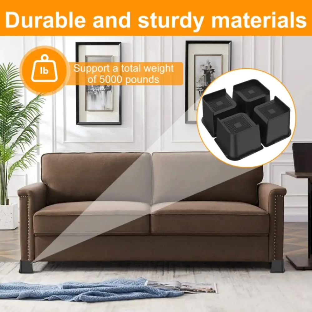 4 Inch Height Bed Risers Square Design 4pcs Set Furniture Risers Oversized Support Heavy Duty Heavy Duty Risers Couch Support