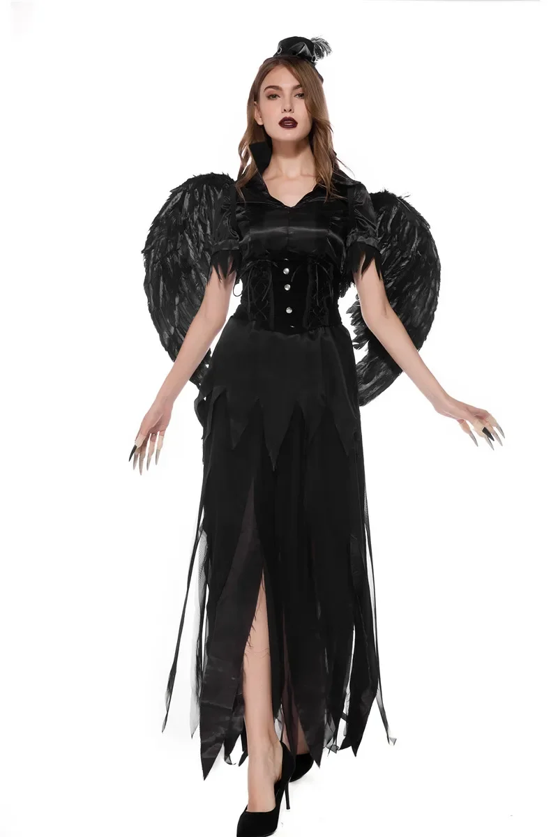 Costume da angelo scuro sexy di Halloween per adulti, costume da vampiro, sposa, demoni, cosplay, costume da festa