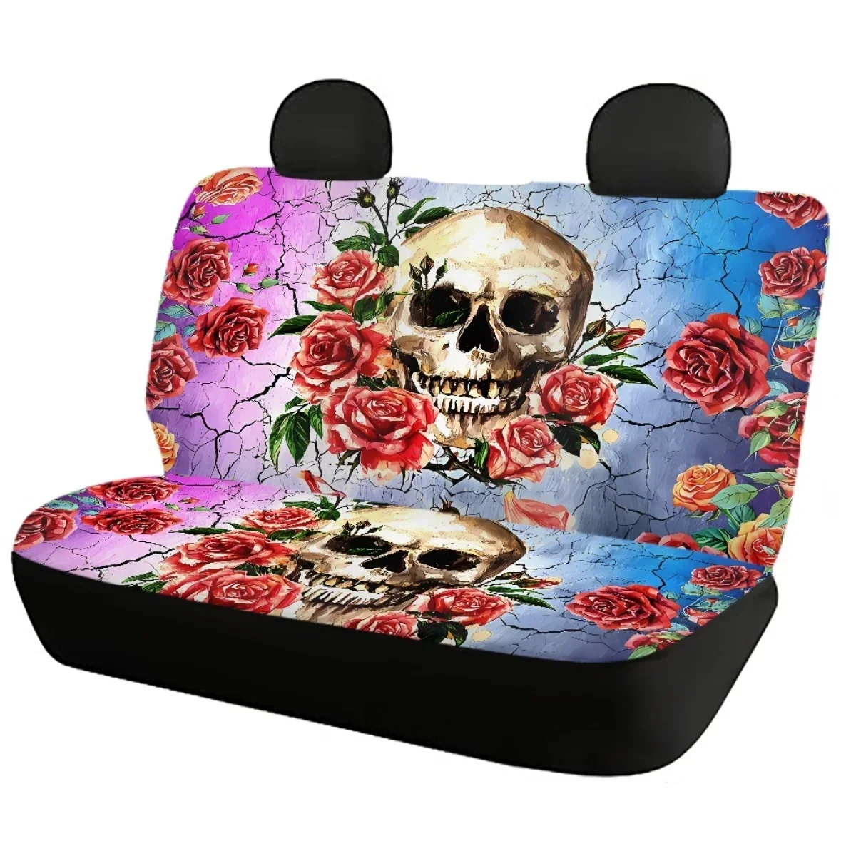 Easy to Clean Car Interior Seat Cover Set Gothic Sugar Skull Pink Crack Pattern Car Interior Decor Car Seat Cushion