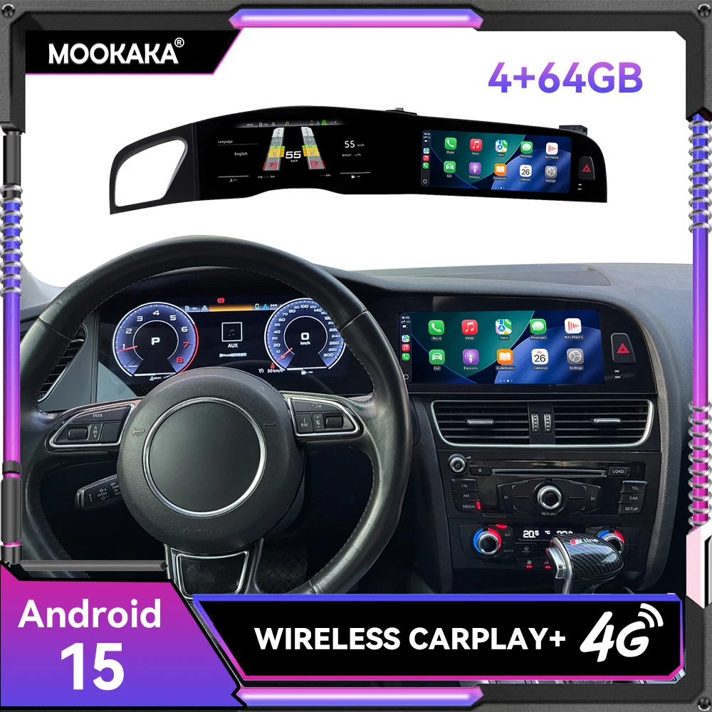 10,25 Zoll + 12,3 Zoll Dual-Screen Android 15 für Audi A4 A5 2009 - 2016 Auto-GPS-Navigation Autoradio Stereo Multimedia CarPlay Headunit