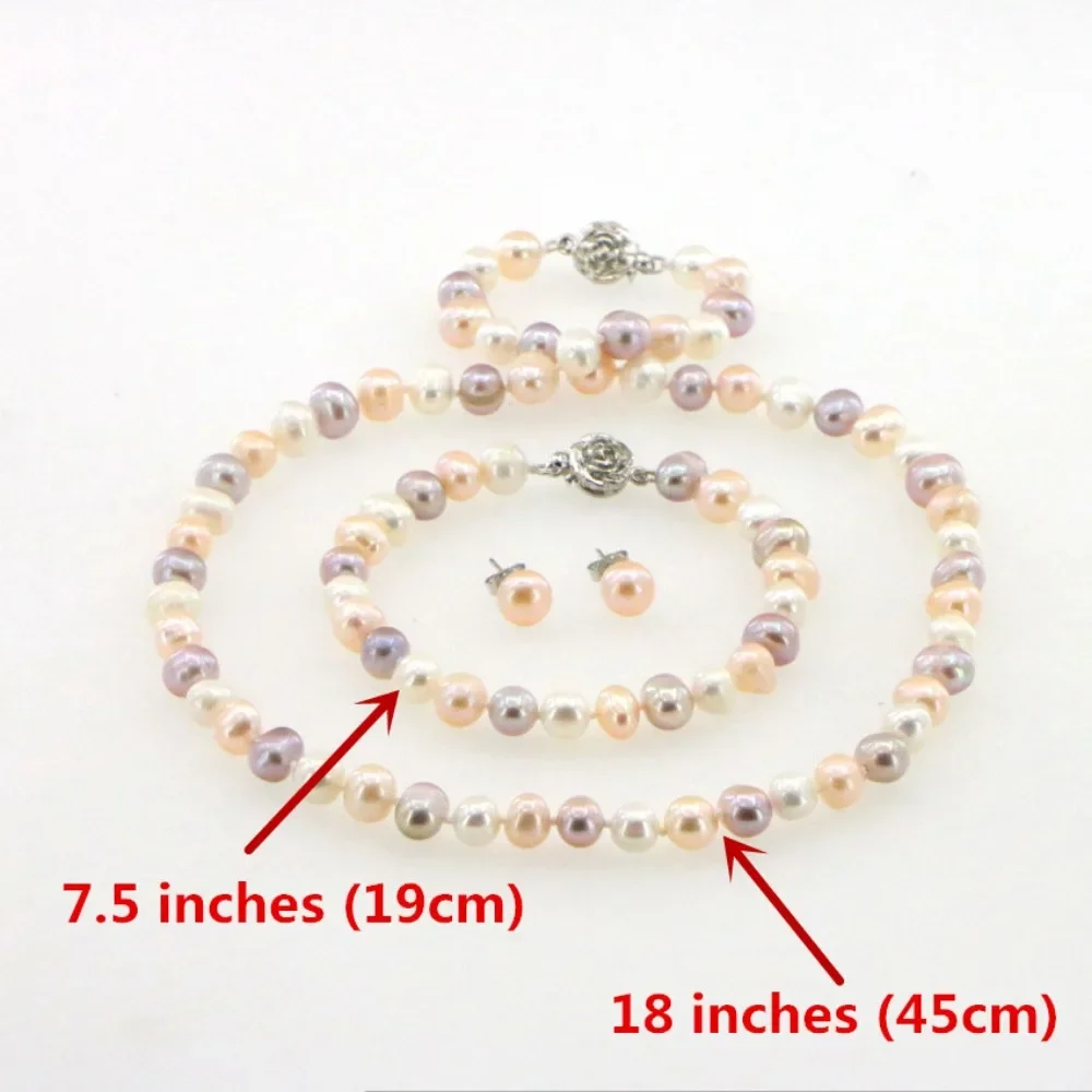 4 Colors 7-8mm Pink Pearl Necklace Bracelet Earring Sets Women Jewelry Making Design Fashion Style Girl Gift Wholesale