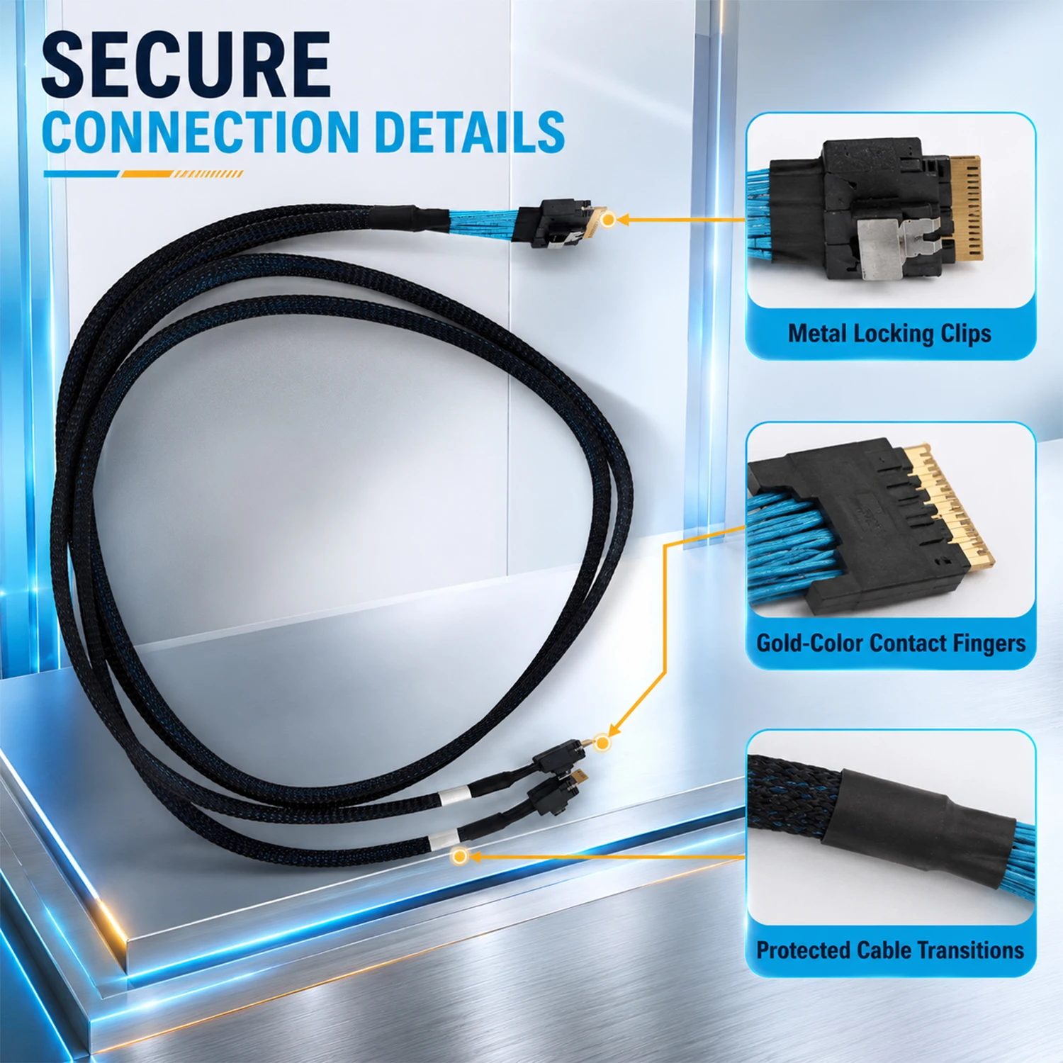 SFF-8654 8i to 2x 4i SlimSAS Gen4 Cable 100cm Silver-Plated High Speed Internal Data Cable for Server Storage Backplane