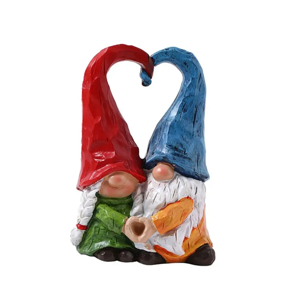 Estatua de adornos enanos de pareja de resina, estatuilla enana de calabaza coleccionable, figuras en forma de corazón de espíritu enano hecho a mano de dulce amor