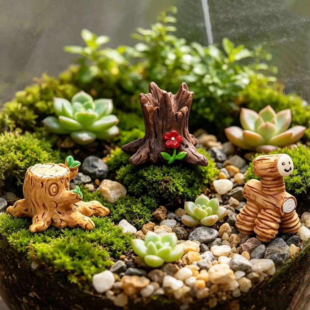 3Pcs Multi-scenario Landscape Ornaments Forest Stump Cottage Resin Fairy Garden Landscape Ornaments Decor for Moss 97