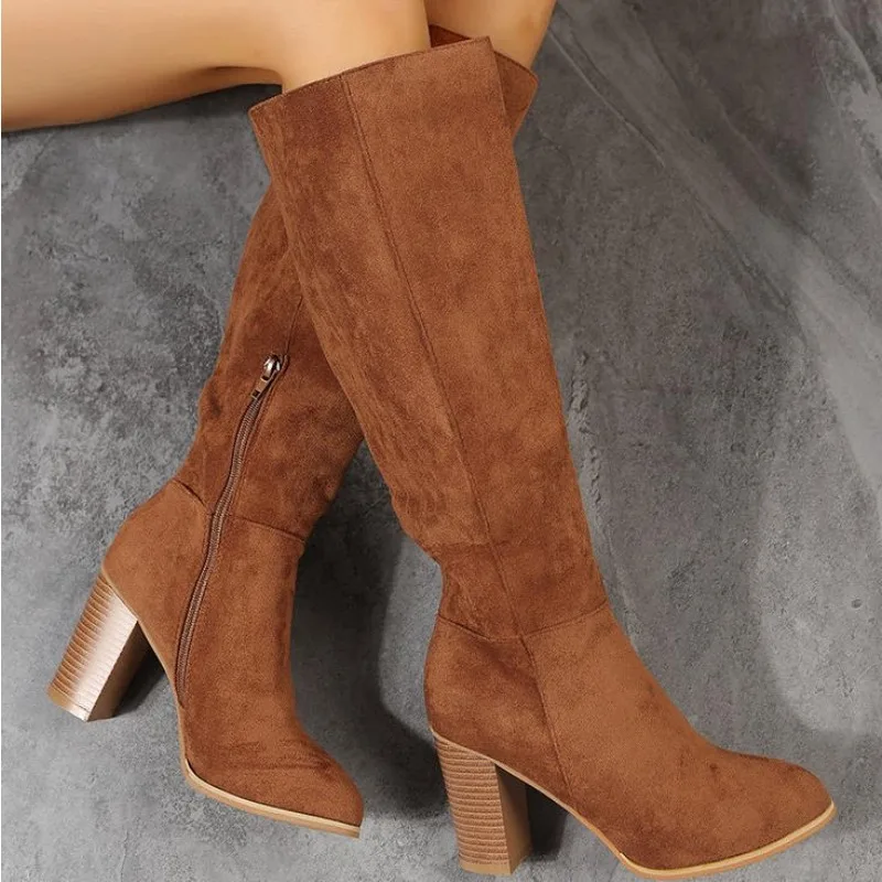 Сапоги женские ковбойские туфли на массивном каблуке в стиле вестерн кожаные до колена длинные элегантные дизайнерские большие размеры новые рок-танцы на пилоне коричневые