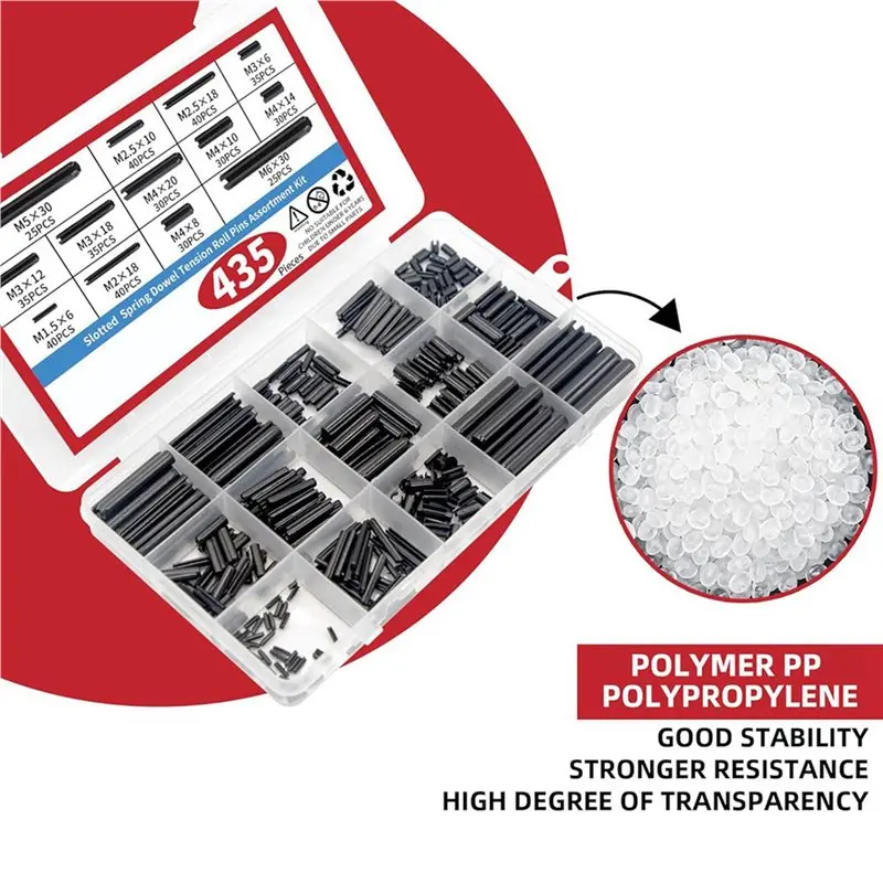 UISN 870-Piece Roll Pin Assortment Kit - Slotted Tension Pins, Split Dowels & Expansion Spring Pins