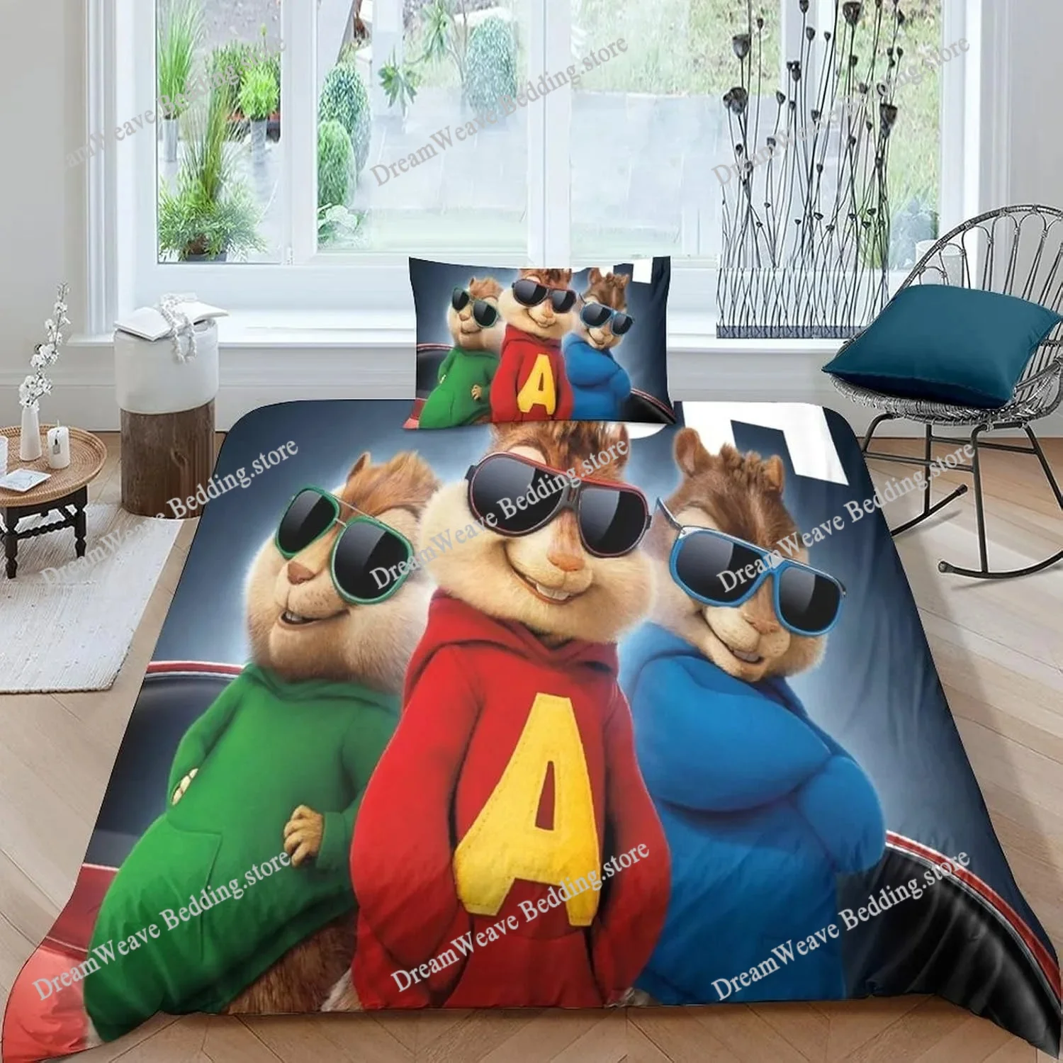 

Exquisite 3D Cartoon Alvin The Chipmunks Printing Bedding Set Duvet Cover Comforter Bed Youth Kids Girls Boys Gift