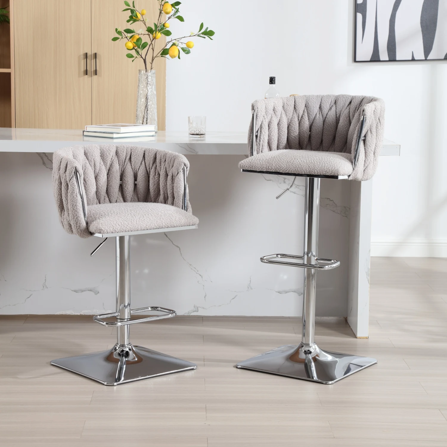 COOLMORE Vintage Bar Stools with Back and Footrest Counter Height Dining Chairs 2PC/SET