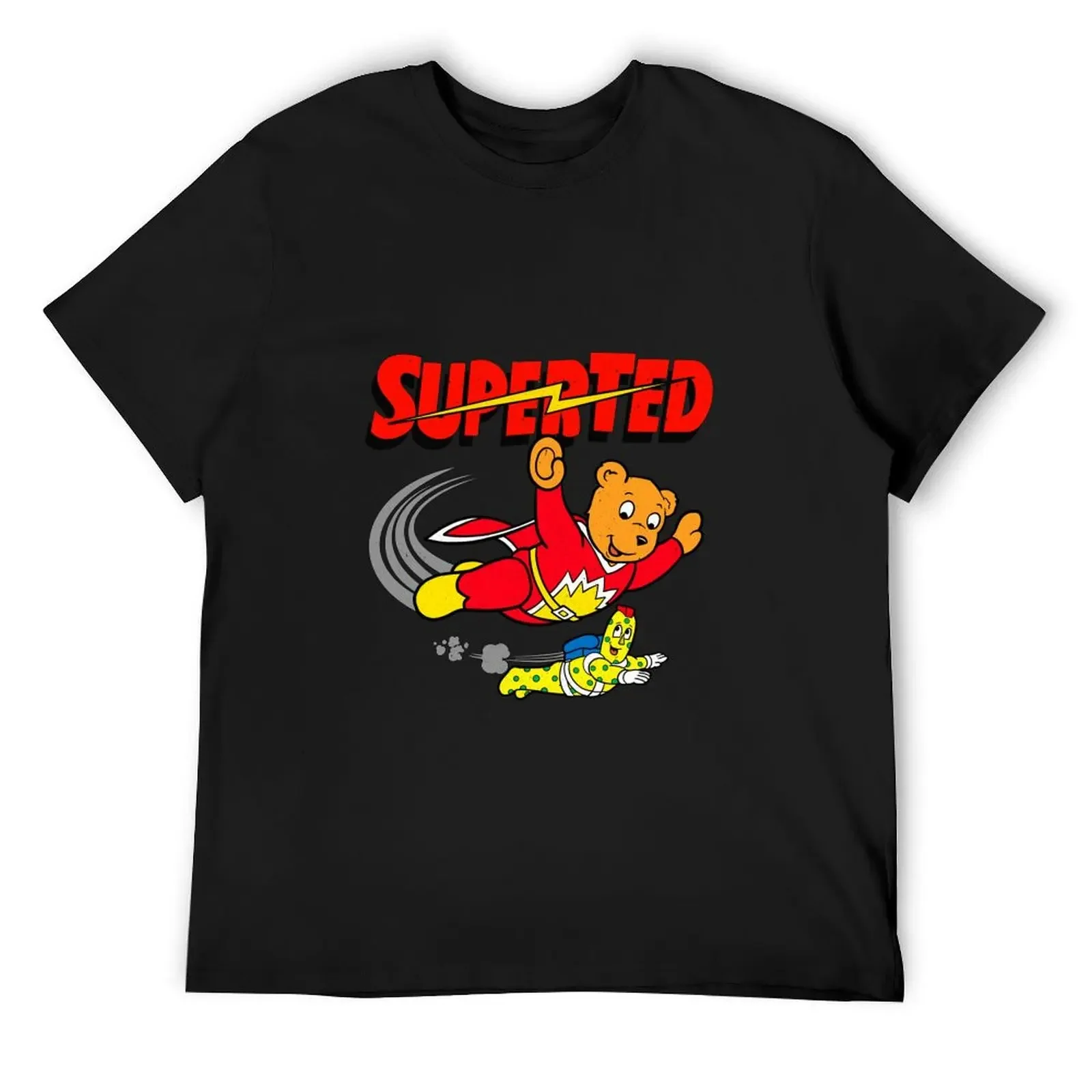 Superted and Spottyman - Distressed Look Print T-Shirt kawaii clothes customs mens t shirts top quality