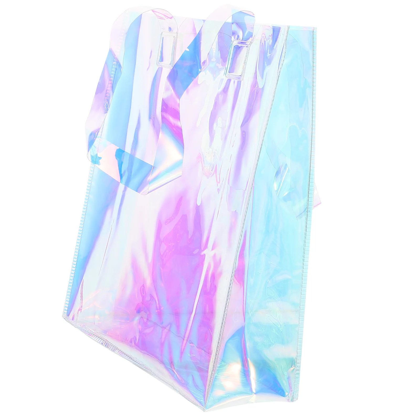 

Rainbow Holographic Tote Bag Waterproof PVC Shopping Bag for Women Travel Sports Gift Wrapping Portable Handle Camping