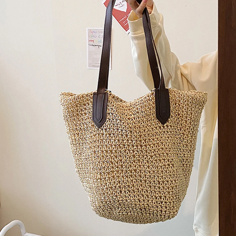 Sommer Strand Taschen Für Frauen Handgemachte Rattan Gewebt Schulter Taschen Große Kapazität Stroh Tasche Böhmischen Casual Reise Handtasche Totes – Detail 13