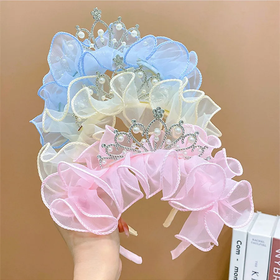 New Children\'s hair bands Rhinestone Lace Tiaras Headbands Princess Girls Crown Headdress Birthday Prom Party Hair Accessories