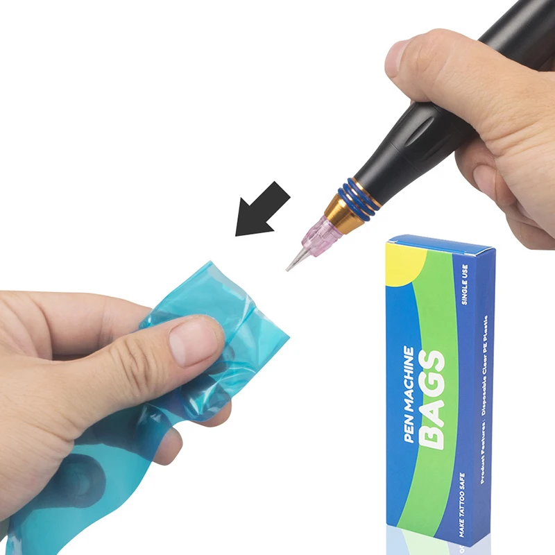 200 قطعة مشبك الوشم الحبل الأكمام يغطي أكياس المتاح البلاستيك ماكينة رسم الوشم التجميلي القلم أكياس غطاء أسود/أزرق الوشم الملحقات #2