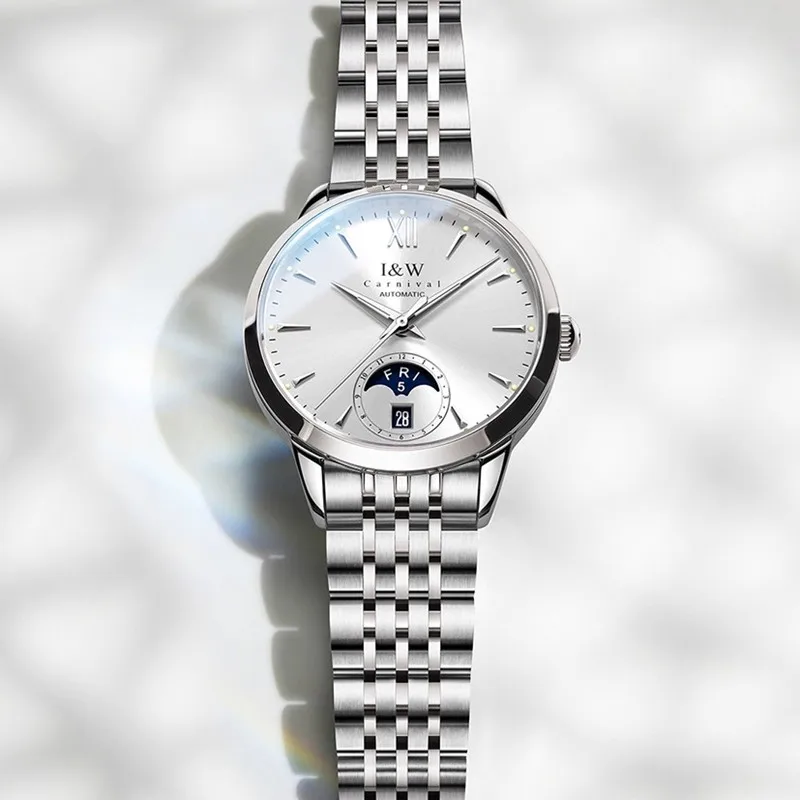 Jam Tangan Mekanis Mewah Bermerek CARNIVAL untuk Wanita Jam Tangan Gerakan Otomatis Safir Modis Wanita Jam Tangan Tahan Air Reloj Mujer