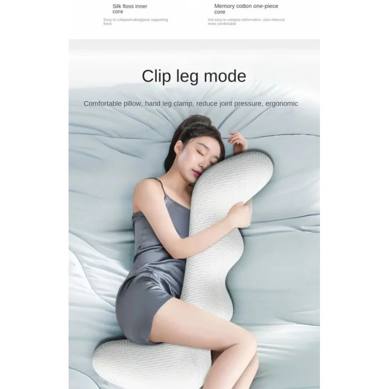 Solvath Large Memory Foam Side Sleeping Leg Clamping Pillow Knitted Removable Washable Cover Adult Bed Neck Support Cushion