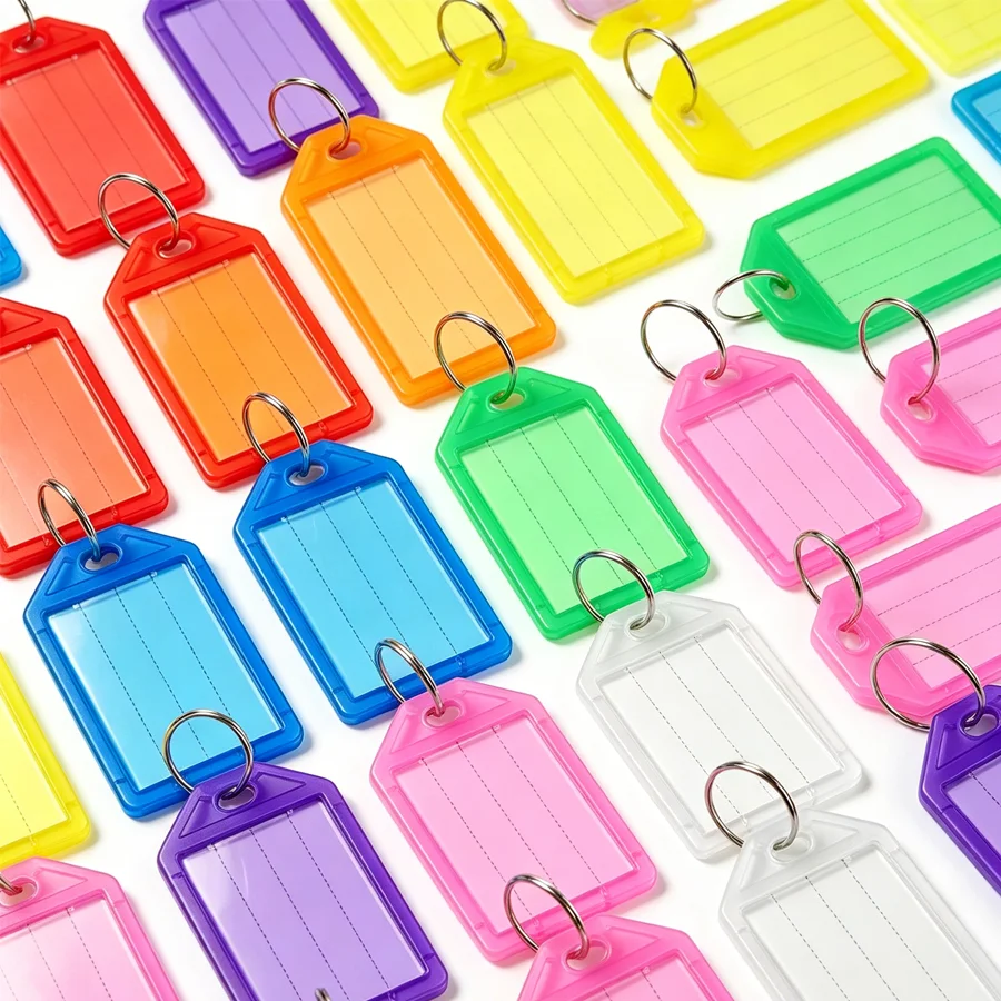 55pcs Plastic Keychain ID Name Tags, Random Color, Writable Reusable Name Marker for Luggage, Cabinet, Keys Classification, XJM