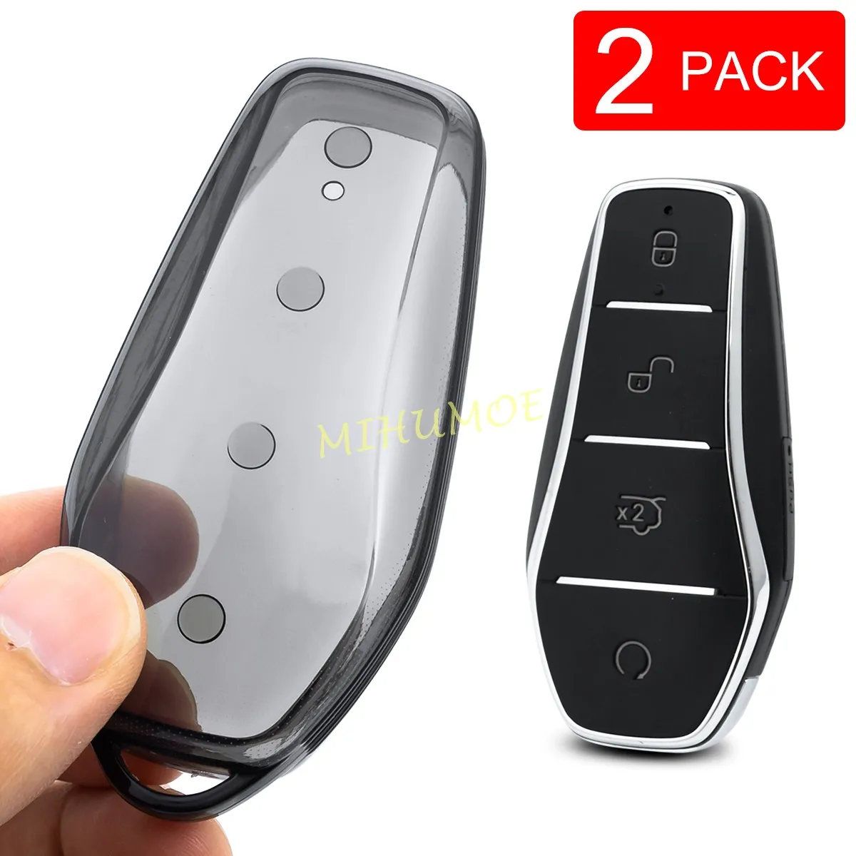 

2x Black/Clear Transparent 4 Buttons Car Key Fob Case For BYD Atto 3 Song Pro Plus Dolphin Seal Sealion 6 7 Protect Cover Shell