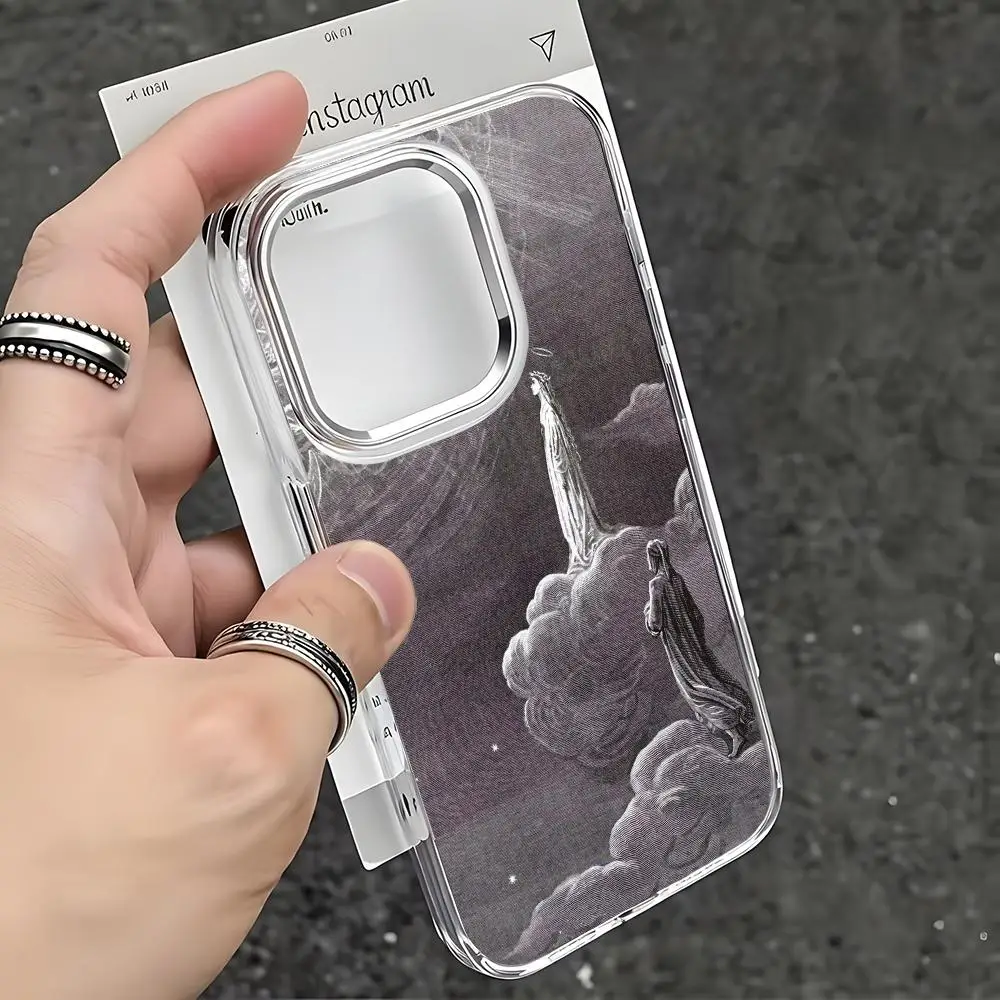 Gustave Dore Phone Case For iPhone18 17 16 15 14 13 12 11 Pro Max Plus Chrome Button Camera Ring Transparent Case