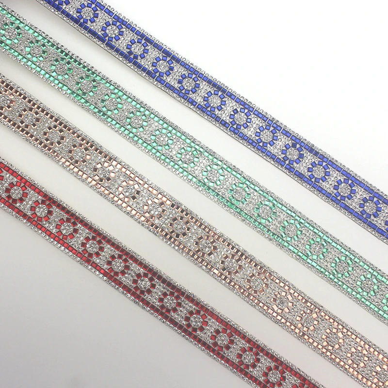 1 Yard Hot Fix Rhinestone Glass Ribbon Crystal Motif Trim Tape Heat Transfer DIY Trimming Decorative Clothing Accessories YY118