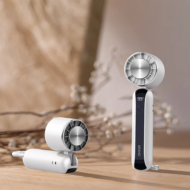 Suitable forNew Mini 5000mAh Semiconductor Refrigeration Handheld Fan Ice Compress Refrigeration Folding Neck Digital Display