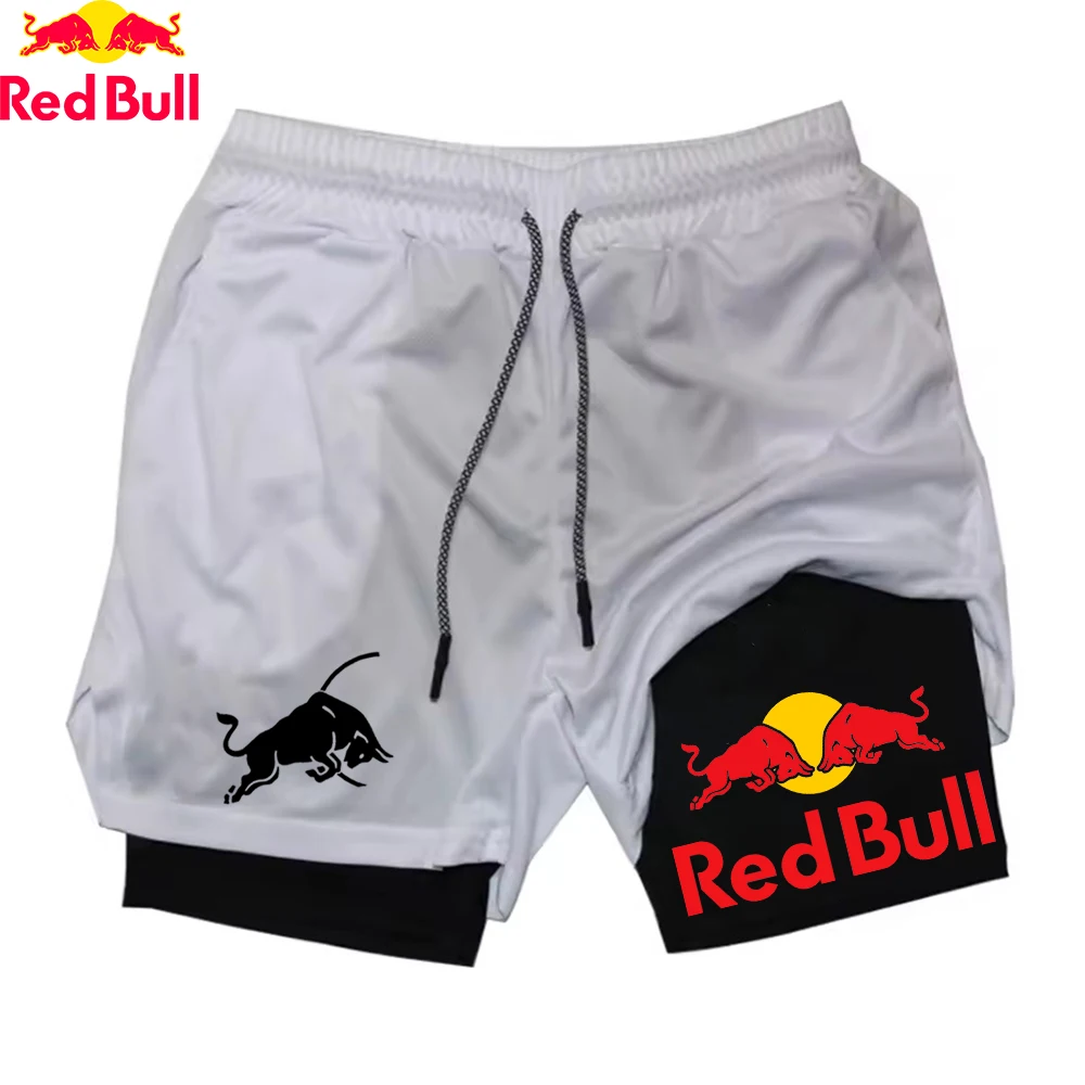 New Men'S 2-In-1 Red Bull Sports Shorts, Breathable, Casual, Fast Drying Double-Layer Shorts, Summer Running Sports Shorts M-3xl