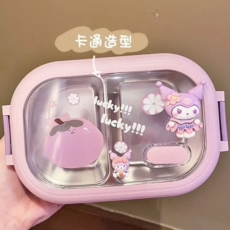 Kuromi-fiambrera de Anime Kawaii Sanrio Cinnamoroll para niños, caja de almacenamiento con dibujos animados de vajilla, bonita, regalo