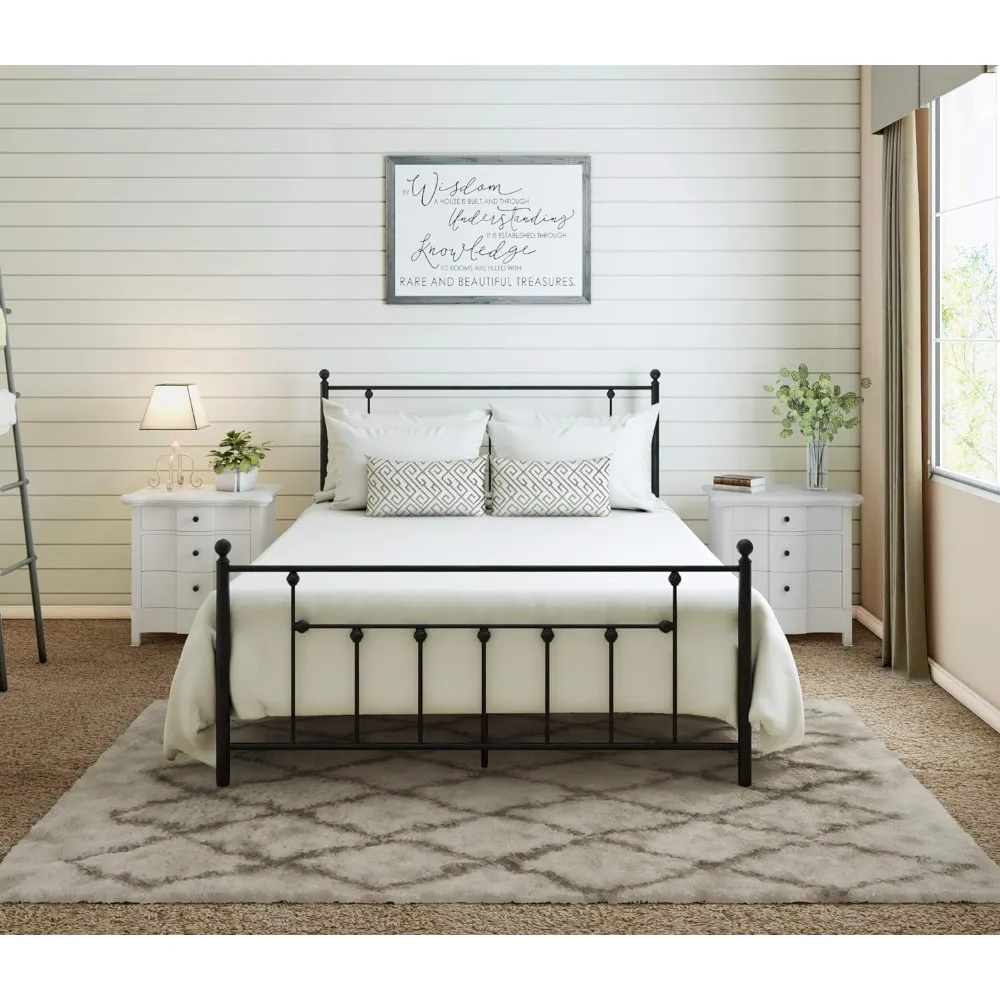 Victorian Queen Metal Bed Frame with Headboard and Footboard Platform /Wrought Iron Heavy Duty