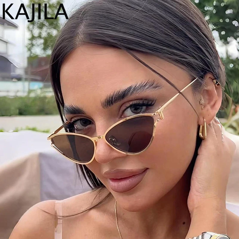 

Sexy Cat Eye Sunglasses Women 2024 Luxury Brand Vintage Small Oval Punk Metal Frame Sun Glasses For Ladies Retro Eyewear Shades